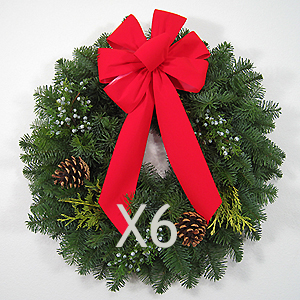 18" Traditional Holiday Wreaths 6 Pack