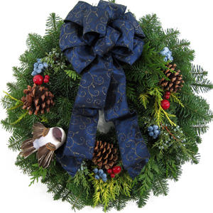 Birds and Blueberries Holiday Wreath